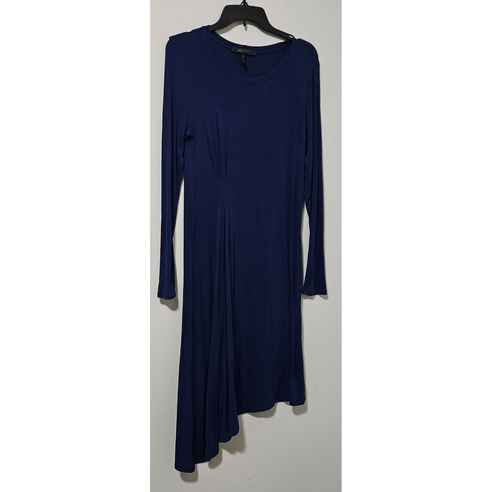 BCBGMAXAZRIA Navy Blue Long Sleeve Asymmetrical Hem Pleated Waist Dress Medium